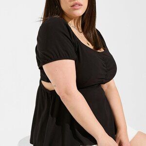 Torrid - Babydoll Rayon Slub With Side Cutouts Top in Deep Black​​​​​​​